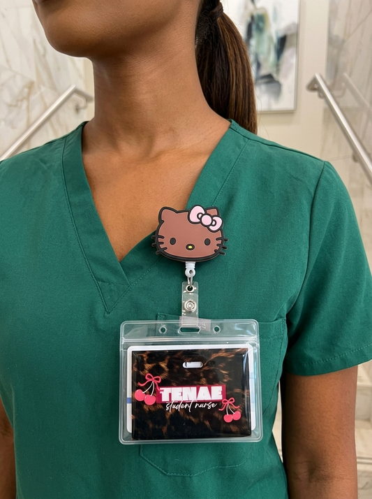 Brown & Pink Kitty Retractable Badge Reel